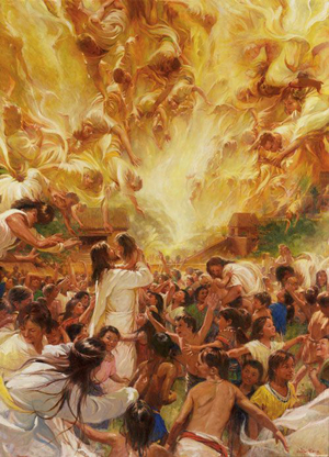 Angels minister to the Nephite children. Painting by Walter Rane.