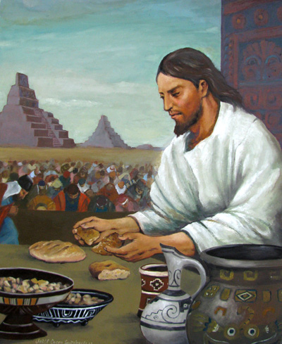 When Christ was with the Nephites, he was their daily bread. Jesus partiendo el pan by Jorge Cocco