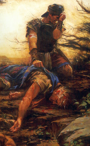 Moroni Mourns the Death of His Father Mormon by Walter Rane