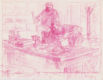 Mormon and Moroni Compiling the Record. Sketch by Arnold Friberg.