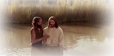 The baptism of Jesus Christ. Image via lds.org.