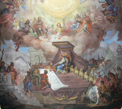 From the Plan of Salvation we learn about how after our journey in mortality we can rise to kingship in God's heavenly courts. Solomon at his Throne by Andreas Brugger.