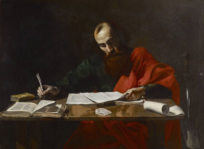 Paul Writing His Epistles, painting attributed to Valentin de Boulogne. Image via Wikipedia.