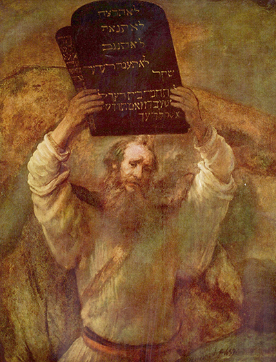 Moses with the Ten Commandments by Rembrandt. Image via Wikimedia Commons.