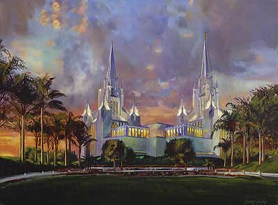 Alma taught about the high priesthood of the order of the Son of God, which is an essential part of temple rituals, ancient and modern. Painting of the San Diego Temple by Jeremy Winborg. See jeremywinborg.com.