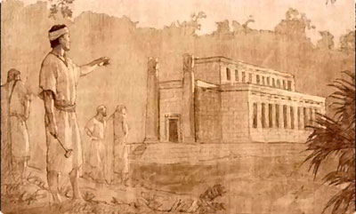 Image of Nephi constructing a temple after the manner of Solomon's temple. Image by Joseph Brickey.