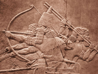 Stone Relief of Assyrian archers shooting ‘shafts in the whirlwind’