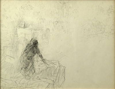 A sketch by Arnold Friberg of Nephi's Vision by an angel.