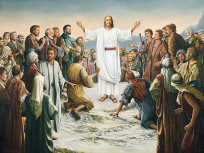 Jesus Christ invites all to come unto his love and mercy.  Jesus Appearing to the Five Hundred by Grant Romeny