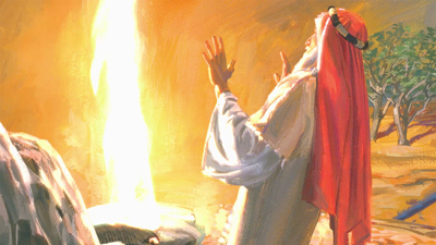 Lehi's vision of God in a pillar of fire. Image via lds.org