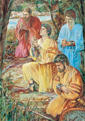 Four Sons of Mosiah Kneeling in Prayer by Harold T. Dale Kilbourrn