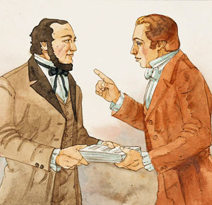 Joseph Smith giving Martin Harris the 116 pages of the manuscript. Image via lds.org
