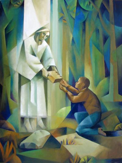 "Moroni Delivers the Plates to Joseph Smith" by Jorge Cocco