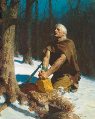 “Moroni Burying the Plates” by Tom Lovell