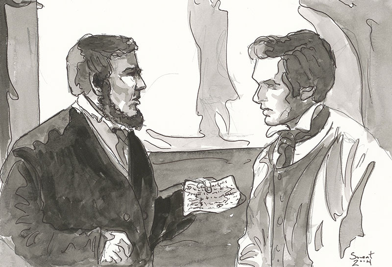 Martin Harris and Charles Anthon. Watercolor by Anthony Sweat.