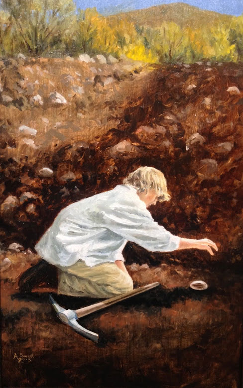 Joseph Smith Finds a Seer Stone. Painting by Anthony Sweat.