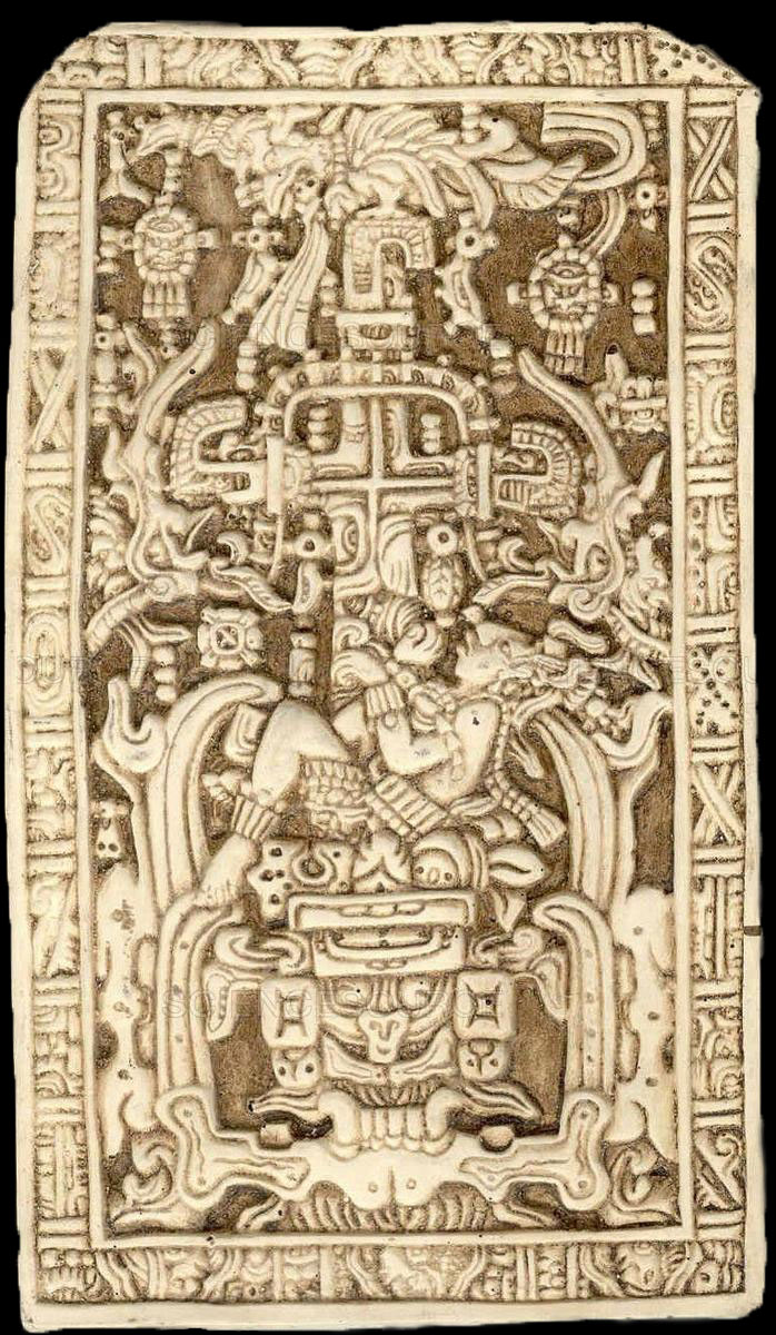 The world tree arising from the body of the sacrificed maize god. Sarcophagus lid of the Tomb of Pakal, 7th century, Palenque. Image via New York Public Library, sciencesource.com.