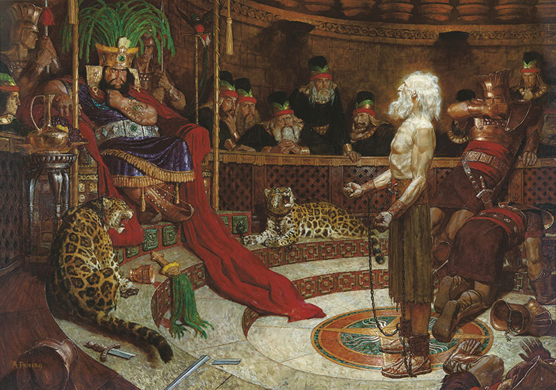 Abinadi Appearing before King Noah by Arnold Friberg. Image via Gospel Media Library.