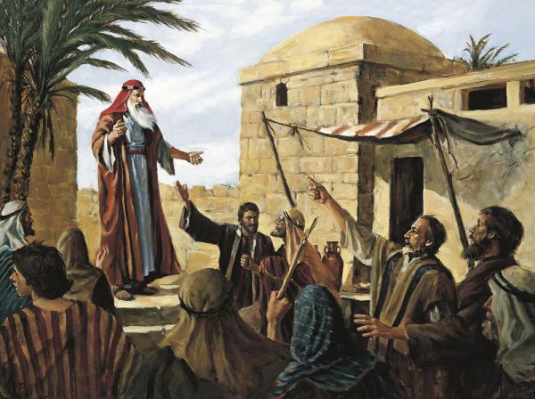 Lehi Preaching in Jerusalem by Arnold Friberg. Image via lds.org