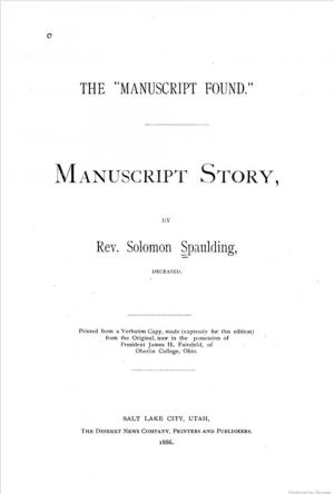 The title page of Solomon Spaulding's Manuscript Found