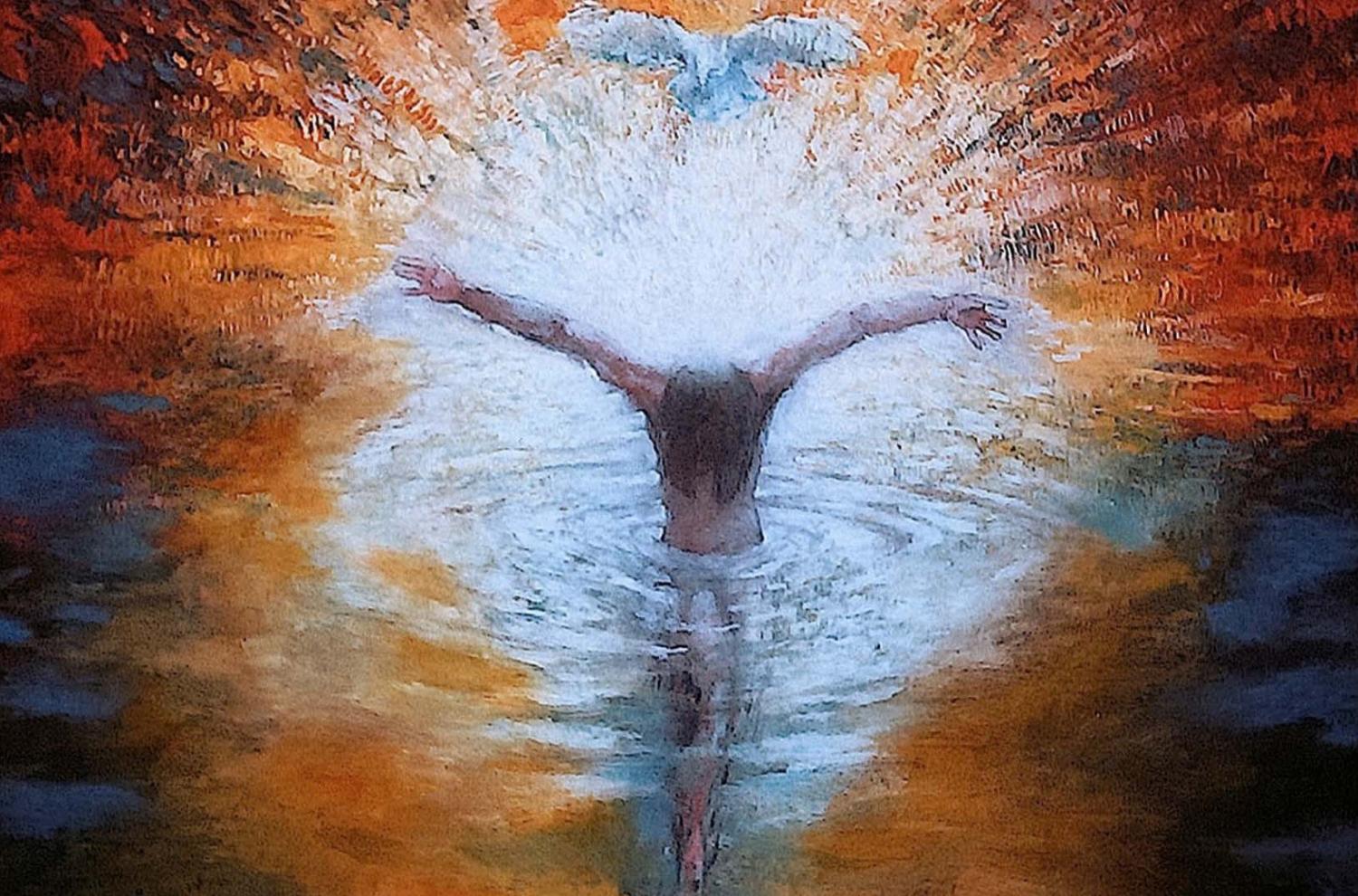 The Baptism of the Christ with Dove by Daniel Bonnell. Image via Fine Art America.