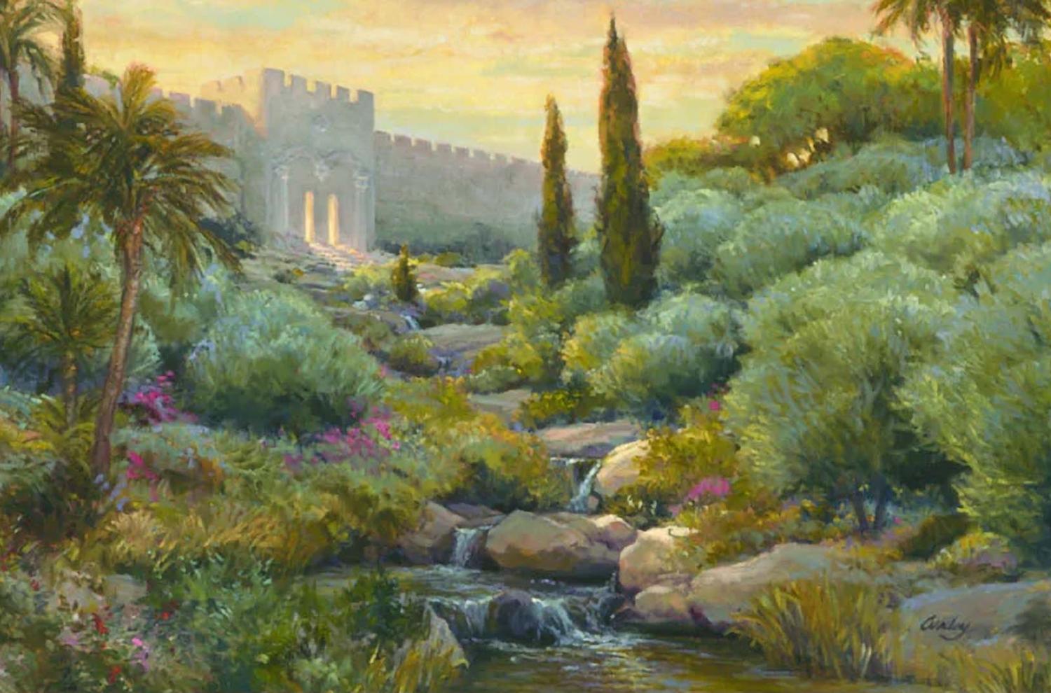 A painting by Linda Curley Christensen of a gate in Jerusalem known as the Beautiful Gate.