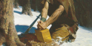 "Moroni Burying the Plates" by Tom Lovell