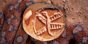 An ancient Israelite stamp seal impression with a flying serpent. Photo of a Palestinian saw-scaled viper by Matthieu Berroneau.