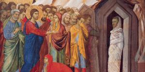 The Raising of Lazarus, Duccio di Buoninsegna. Image via Wikimedia Commons